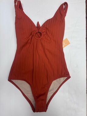 Target Orange Ribbed One-Piece Swimsuit with Ring Detail